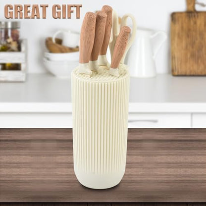 Knife Set, Wiztoynia 6-Piece Beige Kitchen Knife Set for Home, Anti-Rust Non-stick Stainless Steel Sharp Chef Knife Set with Universal Knife Block for Kitchen, Ergonomical Design (Beige) - color: Beige