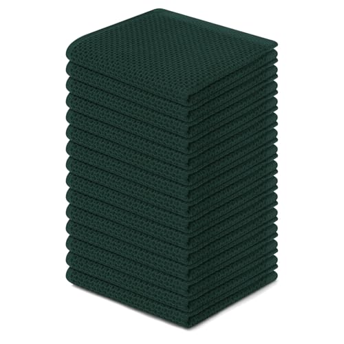 Homaxy 100% Cotton Waffle Weave Kitchen Dish Cloths 15-Pack, Blackish Green | 12 x 12 Inches, Ultra Soft Absorbent Dish Towels, Quick Drying Dish Rags with Hanging Loop - color: Blackish Green, size: 12 x 12 - 15 Pack
