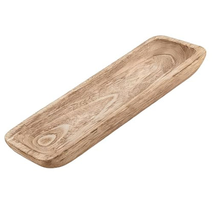 Wooden Dough Bowl 16.5 in Centerpiece, Rustic Style Table Decor, Hand Carved Catchall Tray, Long Decorative Wood, for Candles and Fruit Display