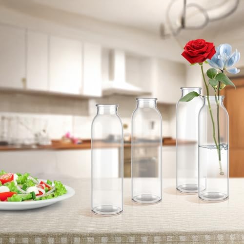 12 Pcs Glass Bud Vases Bulk, Small Glass Vases, Clear | Mini Flower Vases, Clear Vases for Flowers, Decorative Glass Bottles for Wedding Reception, Dining Table, Home Decor