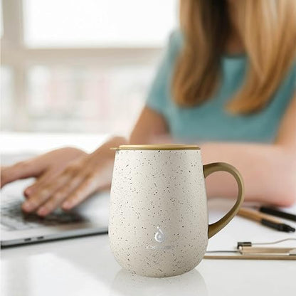 Ideus 16 oz Insulated Coffee Mug with Handle and Lid, Double Wall Stainless Steel Vacuum Thermal Coffee Mug, Travel Coffee Cup Thermal Cup for Home and Office (Eggshell Yellow, FUJI DAWN) - color: Eggshell Yellow
