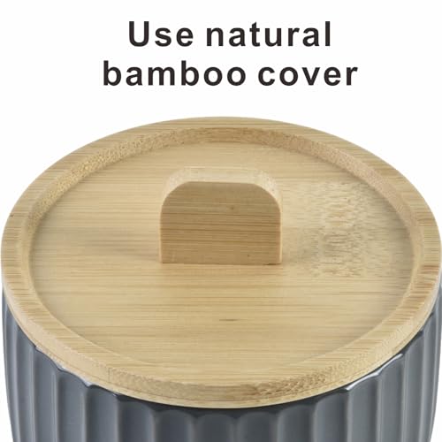 Salt Cellar Keeper with Bamboo Lid, 14oz Big Capacity Ceramic Sugar Bowls Pepper Box, Crackle Glaze Seasoning Container Condiment Pot for Kitchen (Black Color) - color: Black