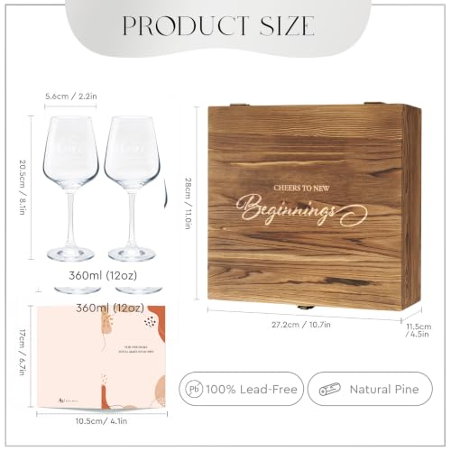AW BRIDAL House Warming Gifts New Home Wine Glasses with Wood Keepsake Box | 2026 Closing Gift for Home Buyers and Homeowner, New Apartment Gift Basket for Couple, First House Present for Newlyweds - style: Housewarming