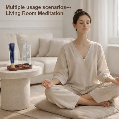 2-in-1 Incense Holder with Glass Ash Catcher & Stick Storage, Wooden Incense Burner for Relaxation, Stress Relief, Mess-Free Home Use, Self-Care, Meditation, Yoga, Bedroom & Living Room (Retro) - color: Retro