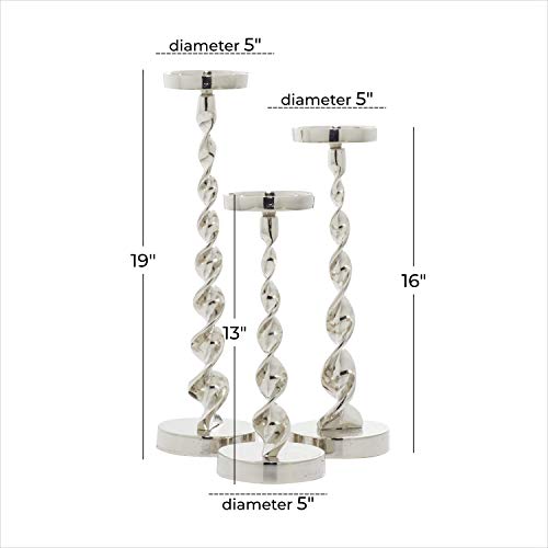 Deco 79 Aluminum Metal Decorative Candle Holder Candle Stand, Set of 3 Candlestick Holder 19", 16", 13"H, Silver - color: Silver