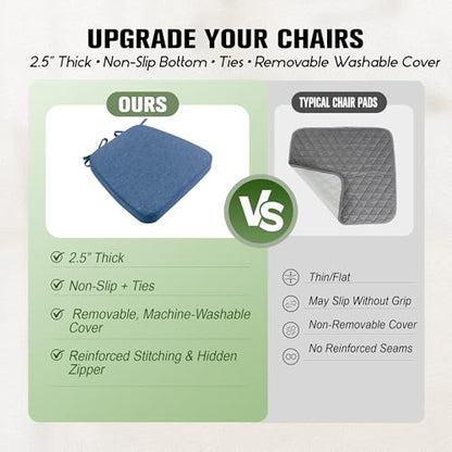 kingphenix Chair Cushions for Dining Chairs, Set of 4, 2.5 Inches Thick | High-Density Foam Kitchen Chair Cushions with Ties, Non-Slip Bottom and Removable Machine-Washable Covers, Navy Blue - color: Navy Blue, size: 4 Count(Pack of 1)