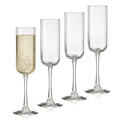 Libbey Paneled Champagne Flute Glasses, 7.5 Oz Fine Ribbed Line Champagne Glasses Set of 4, Dishwasher Safe Clear Glasses for Champagne - color: Paneled Flute 4