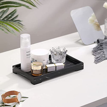 Luxspire Marble Tray for Soap Dispenser Perfume Jewelry, M, Ink Black | 10 x 6 inch, non-slip waterproof resin, easy wipe clean, fits bath kitchen vanity, holds jewelry toiletries soap - color: A - Ink, style: Medium