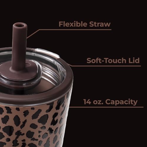 HydroJug Everyday Tumbler 14 oz, Ceramic-Lined Straw Cup, Brown Leopard - color: Brown Leopard, size: 14 Ounces