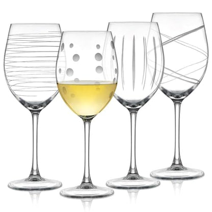 Joeyan Hand Blown Etched Red and White Wine Glasses,Stemmed Glasses with Stripes and Dots Pattern,Clear Carved Long Stem Glassware Set for Wine Tasting Birthday Anniversary Wedding,19 oz,Set of 4 - color: Etched Dots Swirls Strips Patterned Wine Glasses