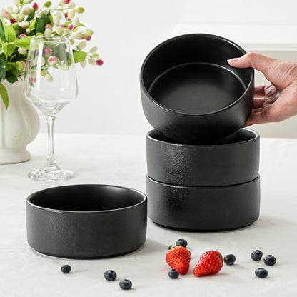 26 OZ Ceramic Cereal Bowls Set, 6 Inch, Set of 4, Modern Black | Dishwasher & Microwave Safe, Handcrafted, For Breakfast, Soups, Oatmeal, Ramen, Pho, Udon, Soba - color: Black, size: Cereal Bowls Set (4PCS)