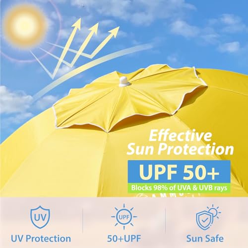 AMMSUN Shade Umbrella, Premium Portable Umbrella with Stand, 6.5ft Lightweight Free Standing Canopy for Sporting Games, Adjustable Instant Sun Protection and Easy to Carry, Yellow - color: Yellow