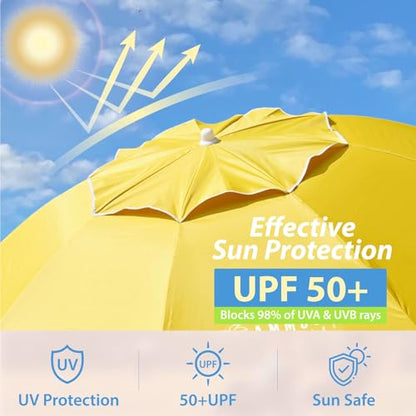 AMMSUN Shade Umbrella, Premium Portable Umbrella with Stand, 6.5ft Lightweight Free Standing Canopy for Sporting Games, Adjustable Instant Sun Protection and Easy to Carry, Yellow - color: Yellow