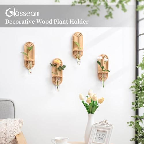 Glasseam Wall Plant Propagation Station: Hanging Glass Propagation Vases | Set of 3, Boho, Rustic Wooden Hydroponic Planter with Test Tube, Living Room, Entryway, Office, Indoor Pothos Cutting