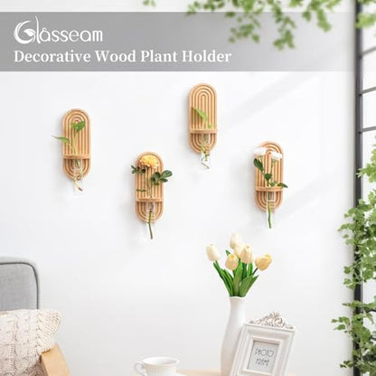 Glasseam Wall Plant Propagation Station: Hanging Glass Propagation Vases | Set of 3, Boho, Rustic Wooden Hydroponic Planter with Test Tube, Living Room, Entryway, Office, Indoor Pothos Cutting