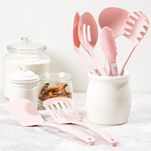 GreenLife Cooking Tools and Utensils, 7 Piece Nylon Set including Spatulas Turner Spoons and Tongs, Dishwasher Safe, Pink - color: Pink