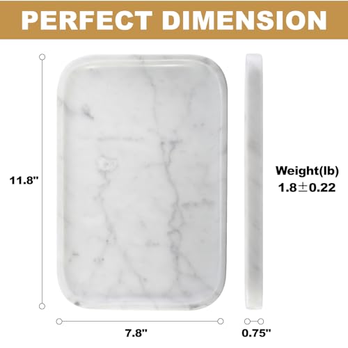 Italian Natural Marble Serving Tray, 11.8”x7.8” Statuario White Marble Tray for Home Decor, Stone Tray for Bathroom/Kitchen/Vanity/Dresser, Plate Holder for Tissues/Candles/Towel