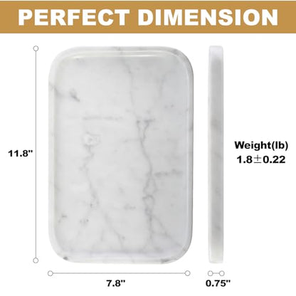 Italian Natural Marble Serving Tray, 11.8”x7.8” Statuario White Marble Tray for Home Decor, Stone Tray for Bathroom/Kitchen/Vanity/Dresser, Plate Holder for Tissues/Candles/Towel