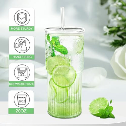 Luiaiog Glass Cups with Lids and Glass Straws, High Borosilicate 20OZ Tumblers for Coffee, Tea, Juice, Smoothies, Hot/Cold Drinks at Home, Office - color: Standard Clear 1pc 20oz