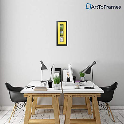 ArtToFrames Collage Photo Frame Double Mat with 3 - 3x5 Openings and Satin Black Frame - color: Canary, size: 3 - 3x5