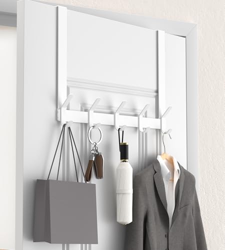 KitchLife Long Over The Door Hooks Hanger with 15.75 inches Extended Arms, Fit 1-3/4" Doors, J40U, Thickened Bathroom Towel Rack Organization, 1 Pack, Glossy White - color: Glossy White, size: Fits 1-3/4" Doors with 15.75" Arms