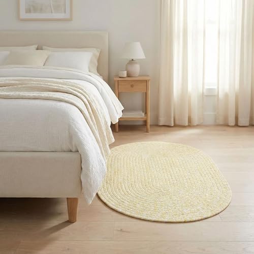 Super Area Rugs Farmhouse Braided Rug Cotton Kitchen Reversible Carpet, Yellow & White, 2' X 3' Oval - color: Yellow & White, size: 2' x 3' (Oval)