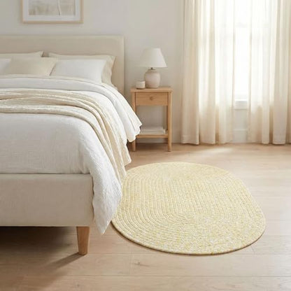 Super Area Rugs Farmhouse Braided Rug Cotton Kitchen Reversible Carpet, Yellow & White, 2' X 3' Oval - color: Yellow & White, size: 2' x 3' (Oval)
