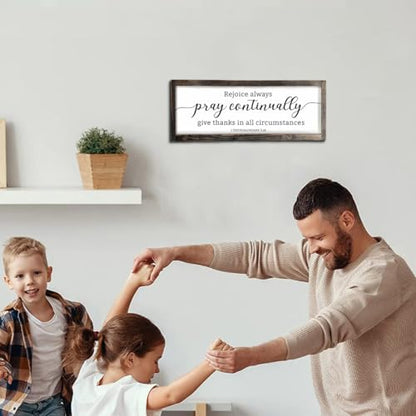 Dazingart Farmhouse Bible Verse Wood Sign, Rejoice Always Pray Continually Give Thanks In All Circumstances Print, Rustic Christian Wall Art Decor Framed Scripture Sign (pray) - color: pray