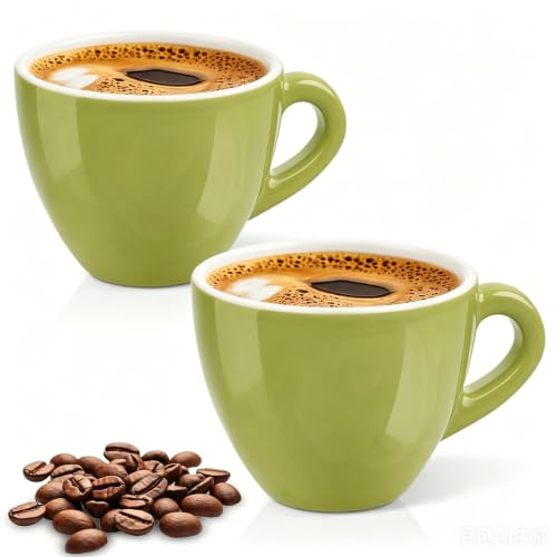 Pilnocok Ceramic Espresso Cups Set of 2, 2.5 oz Green Small Coffee Mugs | Demitasse Cups for Espresso Shot, Cappuccino, Perfect for Espresso Machine and Coffee Maker, Dishwasher & Microwave Safe - color: Green, size: 2.5 oz