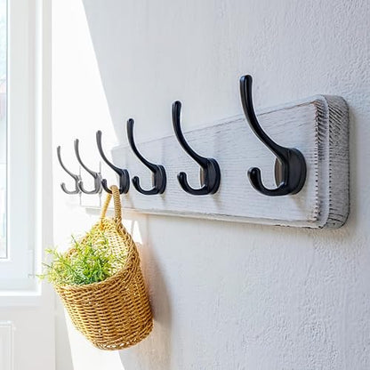 Wall Mounted Coat Rack: 24" Long, Patented, Heavy-Duty, 6-Double-Hooks Wooden Hanger Rail for Winter Coats, Hat, Jacket, Clothing - White & Black, Pack of 2 - color: White & Black, size: L=24"(2pcs)