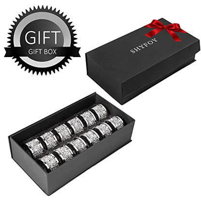 SHYFOY Silver Diamond Napkin Ring Set of 12 Pieces, Crystal Glass Framed Napkin Holder Ring, Dinning Cloth Decor for Dinner Party Tabletop Settings Glam Serviette Buckles Home Decor (Pack of 2) - size: 12 Pieces (Pack of 2)