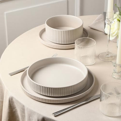 Stone Lain Haven Modern Stoneware 4 Piece Pasta Bowl Sets, Dish Set for 4, Reactive Glaze Beige - color: Beige, size: 4-Piece - Pasta Bowl