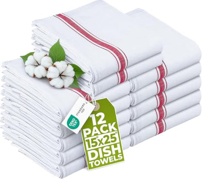 Utopia Towels Red Dish Towels [12 Pack - 15 x 25 in] 100% Ring Spun Cotton | Highly Absorbent & Reusable Cleaning Bar, Tea, Kitchen and Dishcloths Set - 200 GSM - color: Red