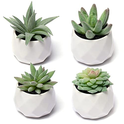 CADNLY Fake Succulent Plant Set - Artificial Plants for Women Desk - Realistic Faux Succulents in Ceramic Pots - Mini Green Decor for Bedroom Bathroom Office Shelf 4 Pack