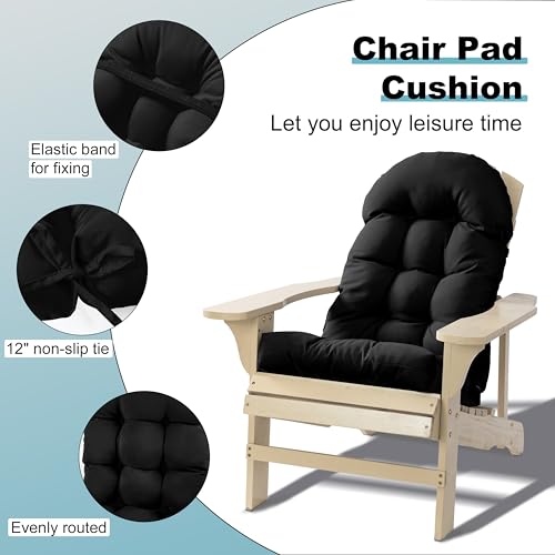 Adirondack Chair Cushion, Rocking Chair Cushion 44x19.4x4 inch, High Back Patio Cushions of Upper and Lower with Ties, Sunscreen and Fade-Resistant (Black, 2) - color: Black