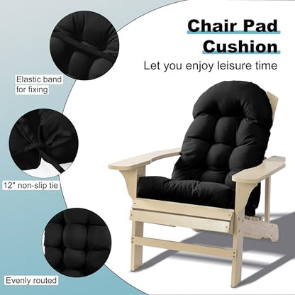 Adirondack Chair Cushion, Rocking Chair Cushion 44x19.4x4 inch, High Back Patio Cushions of Upper and Lower with Ties, Sunscreen and Fade-Resistant (Black, 2) - color: Black