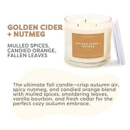Calyan Wax Co. Golden Cider & Nutmeg 3 Wick Scented Candle - 43 Hour Burn | Made in the USA Luxury Clean Soy Wax Candles - Long Lasting Large Glass Jar Candle for Home - 3 Wicks - 14.9oz - color: Golden Cider + Nutmeg