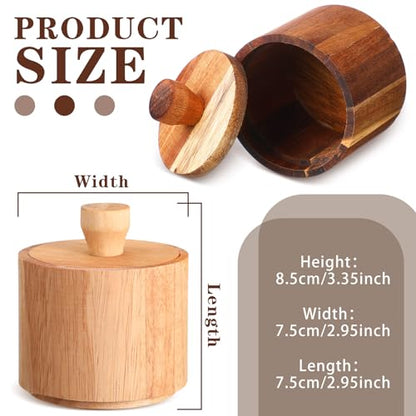 2 Pcs Wooden Pepper Salt Box Cellar with Lid Set Rustic Pepper Holder Condiment Pots Small Salt Keeper for Kitchen Spice Sugar Trinket Gift, 3.35 x 2.95 Inch