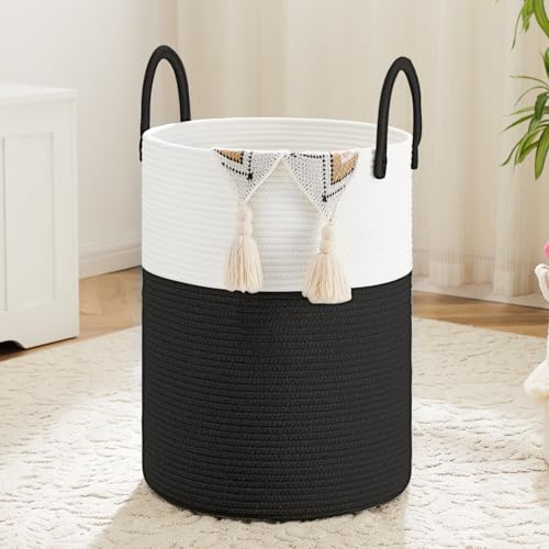 Artfeel Laundry Basket,Woven Cotton Rope Laundry Hamper,40L for Decorative Storage of Dirty Clothes,Toys and Blankets in Bathroom,Baby Room and Living Room - color: Black, size: 40L