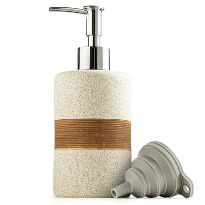 Ceramic Hand Soap Dispenser for Kitchen and Bathroom, Pump Bottle | Refillable Shampoo and Conditioner Dispenser | Lotion and Body Wash Dispenser with Stainless Steel Pump, Funnel, 12OZ White - color: White and White, size: 1xSoap Dispenser