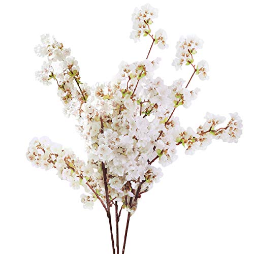 3 Pcs Artificial Cherry Blossom Branches 39'' Cherry Blossom Tree Decor | Long Stems White Faux Cherry Stems Real Touch Silk Flowers Vase Arrangements for Wedding Home Decor - color: White, size: Pack of 3