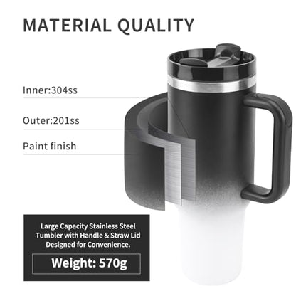 Insulated Tumbler, Black and White, 40 oz | Stainless Steel Vacuum, Handle and Straw, Leak Resistant Lid, Fits Car Cup Holder - color: GRADIENT BLACK, size: 40 oz
