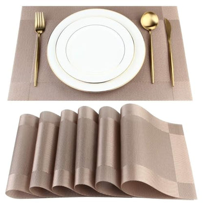 DACHUI Placemats Set of 4, Stylish Woven Place Mats for Dining Table, Washable & Durable PVC Table Mats (Champagne) - color: Champagne, size: 4PCS