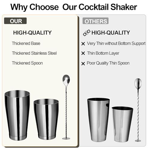 Mwellewm Cocktail Shaker Boston Shaker Set 15 Pcs Professional Bartender Kit Bar Shaker Stainless Steel Drink Shaker Bartending Beginner Martini Shaker Tin Mixed Alcohol Shaker Tool(Black) - color: Black