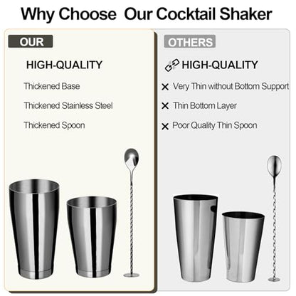 Mwellewm Cocktail Shaker Boston Shaker Set 15 Pcs Professional Bartender Kit Bar Shaker Stainless Steel Drink Shaker Bartending Beginner Martini Shaker Tin Mixed Alcohol Shaker Tool(Black) - color: Black