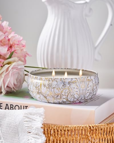 M&SENSE White Tea Scented Candles 12 oz, Large 3 Wick Soy Tin Candle, Over 40 Hour Burning Time, 100% Natural Vegan Wax, Relaxing Aromatherapy Aesthetic Candle Gift for Women Men - color: White Tea