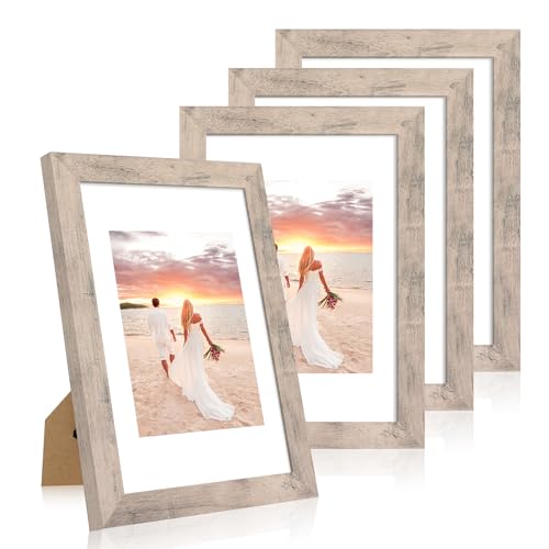 iRahmen 8x12 Picture Frame Set of 4 with High Definition Glass, Smoke Gray Frame Display 6x8 Picture with Mat or 8 x 12 Without Mat, Wood Rustic Photo Frames for Tabletop Display and Wall Mounting - color: Smoke Gray, size: 8X12