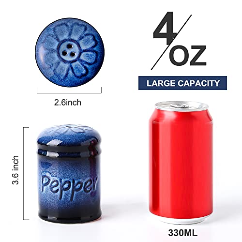 Nihow Ceramic Cute Salt and Pepper Shakers Set for Kitchen Counter -Blue | Resist Rusting Seasoning Shaker,2.6 Inch Salt and Pepper Set/Sugar Salt Shaker,Set of 2 - size: Shaker without handle