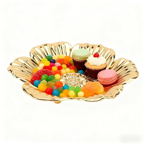 Round Gold Metal Serving Tray, Coffee Table Trays Decorative, Vintage Fruit Bowl, Vintage Metal Dessert Plates, Turkish Embossed Decorative Tray for Coffee Bar Snack Dessert (7.09") - size: 7.09 inches