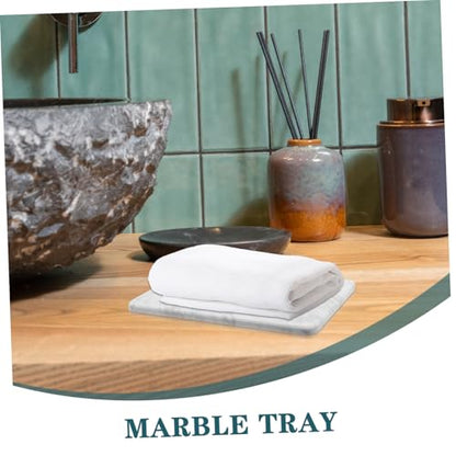 Marble Vanity Tray Decorative Organizer for Bathroom Kitchen Dresser Sturdy Natural with Non Slip Pads for Toiletries Essentials Elegant White Design